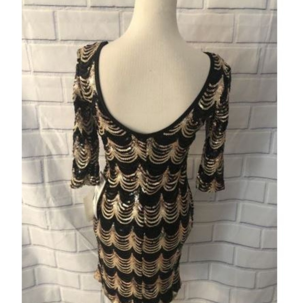 NWT Crystal Doll Sequin Dress Black Gold Scallop - Picture 4 of 6